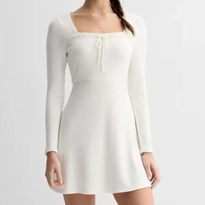 Ivory Eyelet Mini Dress XL | Poetcore Cottagecore Romantic Squareneck Shift XL